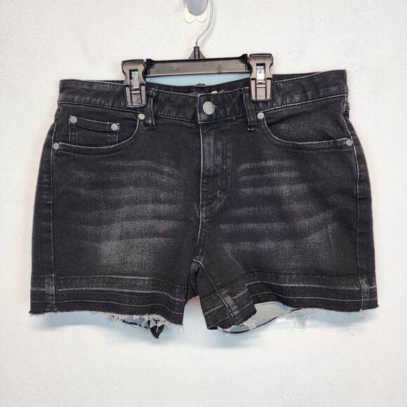 prAna London Released Hem Jean Shorts Size 10 Black Stretch Distressed Fray Hem - Picture 1 of 10
